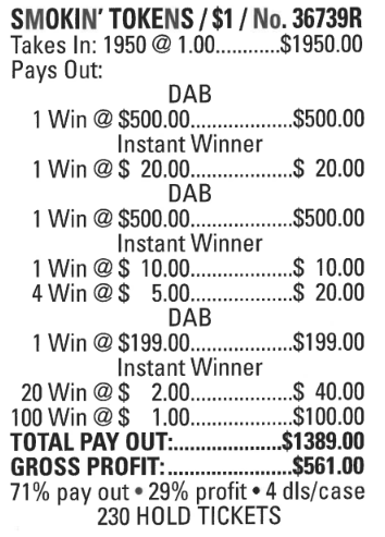 OVERSTOCK SMOKIN TOKENS 1950